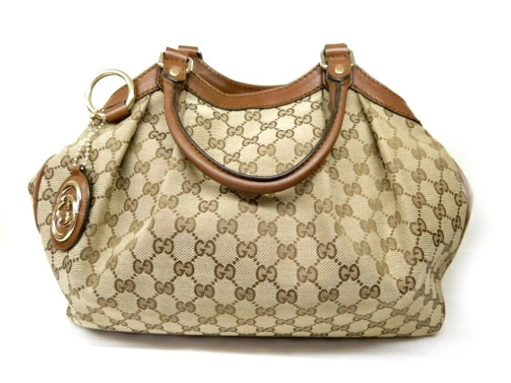 Gucci bag handbag GG canvas leather brown x Beige Cream